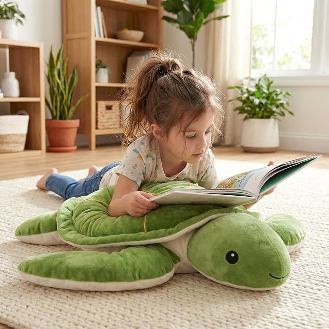 WEIGEDU Large Weighted Sea Turtle Stuffed Animal Plush Toy with Embroidered Eyes, Removable Weight Pack - 28 Inches, 5 lb Soft Cuddly Toy for Kids and Adults