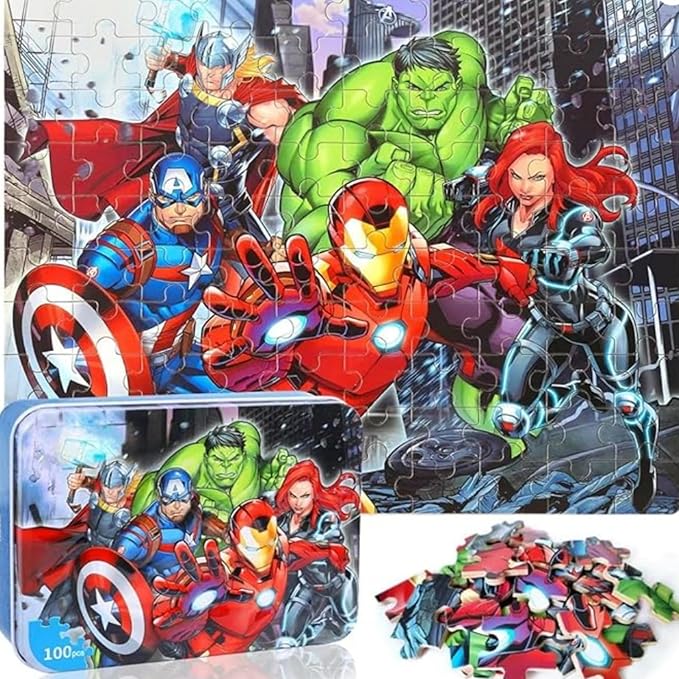 LELEMON Puzzles for Kids Ages 4-8,100 Piece Puzzles for Kids in a Metal Box, Educational Childrens Jigsaw Puzzles 100 Piece Puzzle Games Puzzle Toys for Girls and Boys
