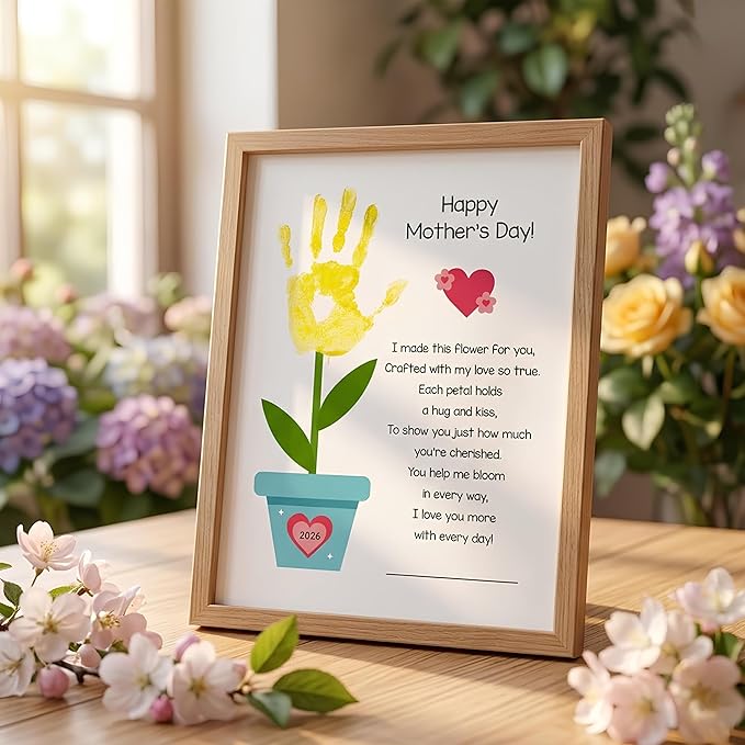 Mothers Day Handprint Kit, DIY from Kids – Flower Handprint Craft Keepsake for Mom or Grandma, Toddler & Preschool Art Activity, Cute Handmade Memory Gifts for Mother’s Day