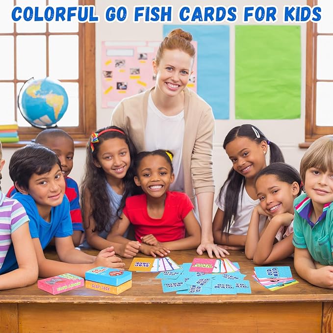 Zubebe 16 Decks Kids Card Games Bulk Operation Christmas Classic 4 In1 Includes Go Fish, Old Maid, Memory Match, Slap Jack Playing Card Game Set for Toddlers Family Game Night Basket Stuffers