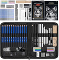 Prina 50 Pack Drawing Set Sketch Kit, Sketching Supplies with 3-Color Sketchbook, Graphite, and Charcoal Pencils, Pro Art Drawing Kit for Artists Adults Teens Beginner Kid, Ideal for Shading, Blending