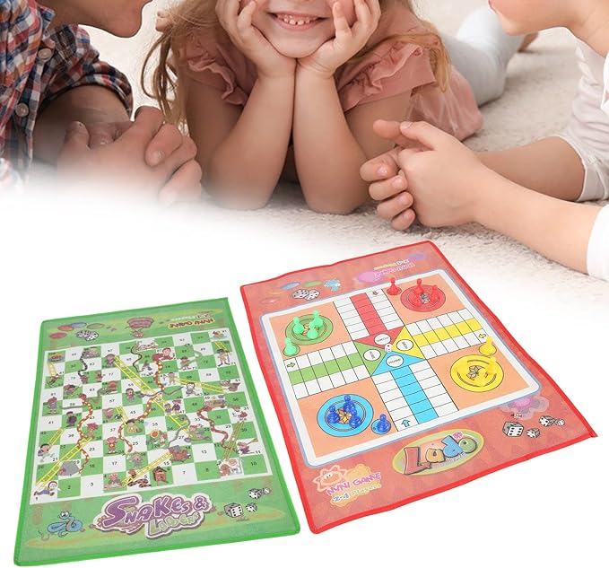 Flying Chess Ladder Board Game Set 2 in 1 Chess Board Games Toys for Kids Adults Entertainment Non Woven Fabric Foldable Lightweight Portable Travel Family Fun PP Material