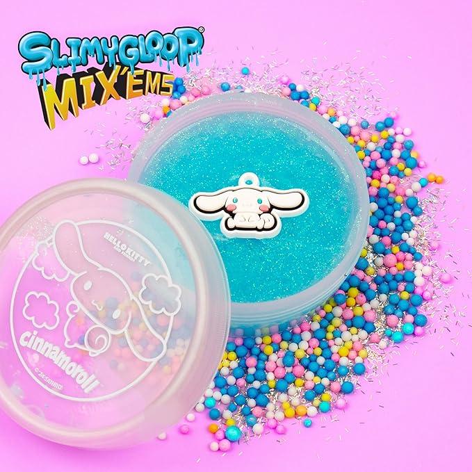 Cinnamoroll SLIMYGLOOP Mix’EMS Slime, Collectible Charm with Fun Add-Ins, Hello Kitty and Blue Glitter Slime, Sanrio Party Favors for Kids 8-12, Girls Toys Age 6-8, Sanrio Stuff
