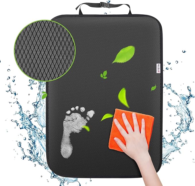 Meolsaek Kick Mats Back Seat Protector, Waterproof Oxford Seat Back Protector, Car Seat Back Protector for Kids, Back of Seat Protector for Kids Feet Car Seat (Black A -2pc)
