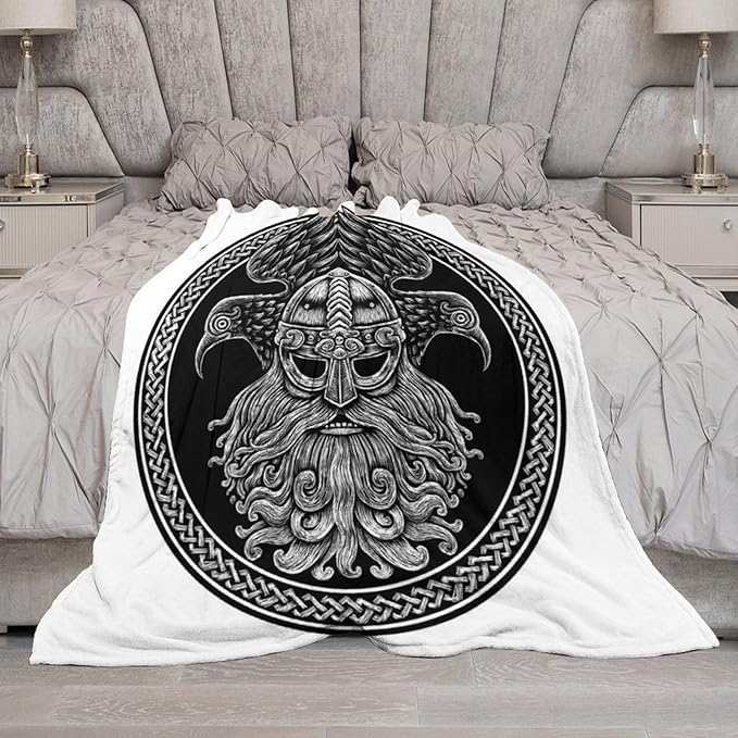 50 x 60 Inches Flannel Throw Blanket Viking Warrior Norse God Odin with Crows Birthday Present for Men Women Winter Holiday Soft Blankets for Bedding Sofa