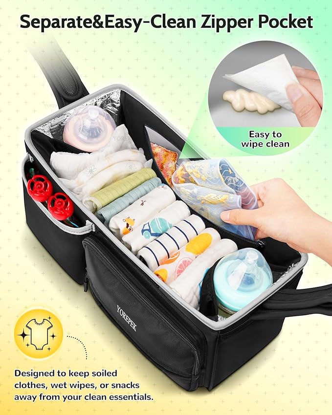 YOREPEK Spacious Stroller Caddy Fits for UPPAbaby Vista/Minu/Cruz, Adjustable Stroller Organizer with 2 Insulated Cup Holders, Easy-clean Stroller Bag for Travel, Walks, Accessories, Baby Essentials