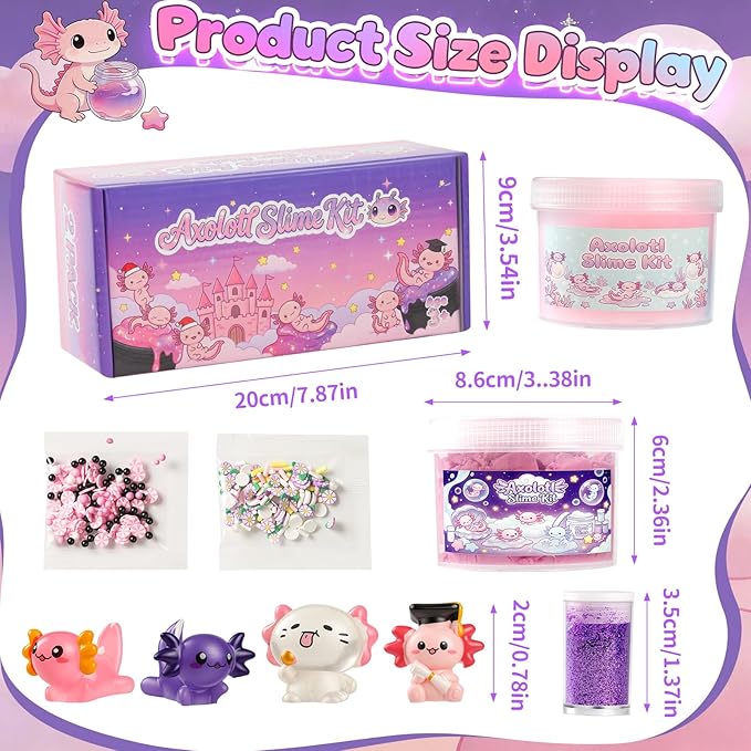 2 Pack Axolotl Cloud Slime Kit for Girls Boys - Scented Fluffy Cloud Slime with Cute Axolotl Charms - Non-Sticky Sensory Fidget Toys for Stress Relief & ASMR - DIY Slime Gift for Kids