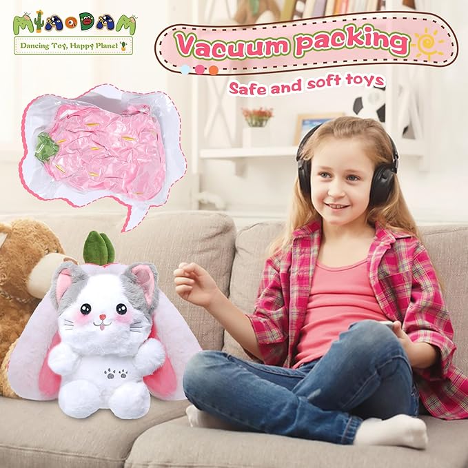 MIAODAM Cat Plush Stuffed Animals, Cute Reversible Strawberry Turn Into Cat Zip Plush, Funny Plushies Toy in A Strawberry Stuffie for Kid (7.8inch)