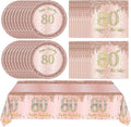 Ryzovo 41Pcs 80th Birthday Decorations, Rose Gold Birthday Party Supplies Include 20Pcs Plates 20Pcs Napkins and 1Piece Tablecloth, Sweet Eighty Year Old Birth Party Tableware for Girl Ladies Women