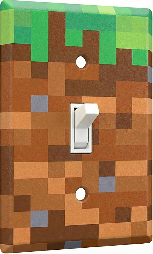 Pixel Light Switch Cover Plate - Decorative Wall Plate for Gamer Bedroom Decor – Retro 8-Bit Art Decoration for Kids Room & Video Game Themed Makeovers (Standard Toggle Fit)