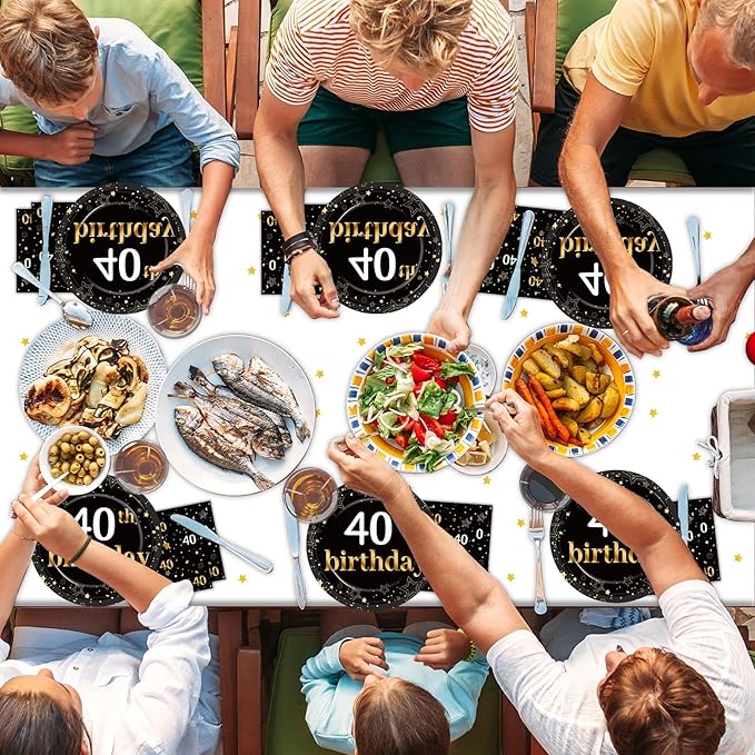 40th Birthday Party Supplies Serves 24 Black and Gold 40 Years Old Birthday Party Decorations Paper Plates Napkins Cheers to 40 Years Tablecloth Set Vintage 1986 Tableware Kit Favors for Men or Women