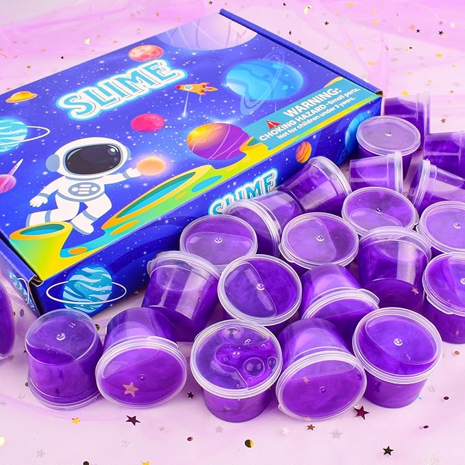Galaxy Slime 24 Pack – Valentines Purple Slime Party Favors, Non-Sticky, Soft & Smooth for Birthday, Classroom Rewards, Stocking Stuffers, Goodie Bag Stuffer,Easter Basket Stuffers for Kids