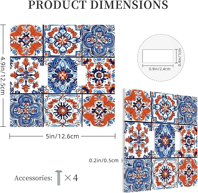 Decorative Switch Plates Colorful Talavera Mexican Tile 2 Gang Double Toggle Outlet Light Switch Cover Wall Plate Electrical Faceplate For Bathroom Kitchen Decor