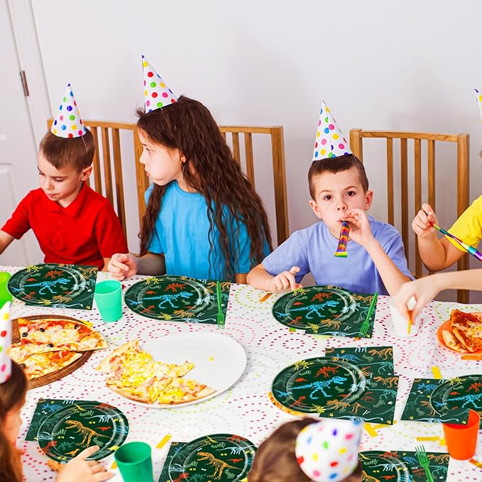 Dinosaur Birthday Party Supplies for Kids 96 Piece Dino Theme Tableware Set Includes Disposable Paper Plates, Napkins and Forks Dinosaur Decorations for Boys Birthday Party, Serves 24 Guests