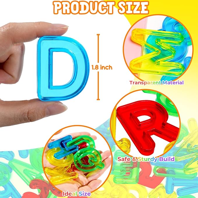 Bbiamsleep 134 Pcs Multi-Color Plastic Letters and Numbers Transparent Letters and Numbers Plastic Alphabet Letters Light Table Manipulatives for Counting and Spelling, Ages 3+