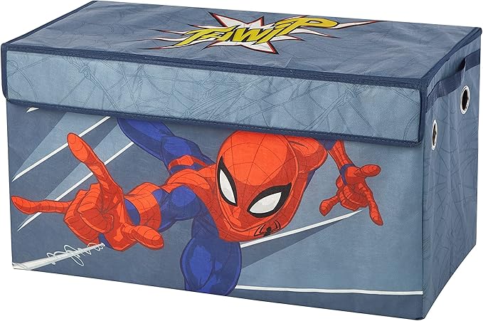 Marvel Spiderman Toy Storage Trunk for Kids,Collapsible Organizer with Soft Lid, Durable Fabric, 28.5x14.5x16, Blue Chest for Bedroom & Playroom