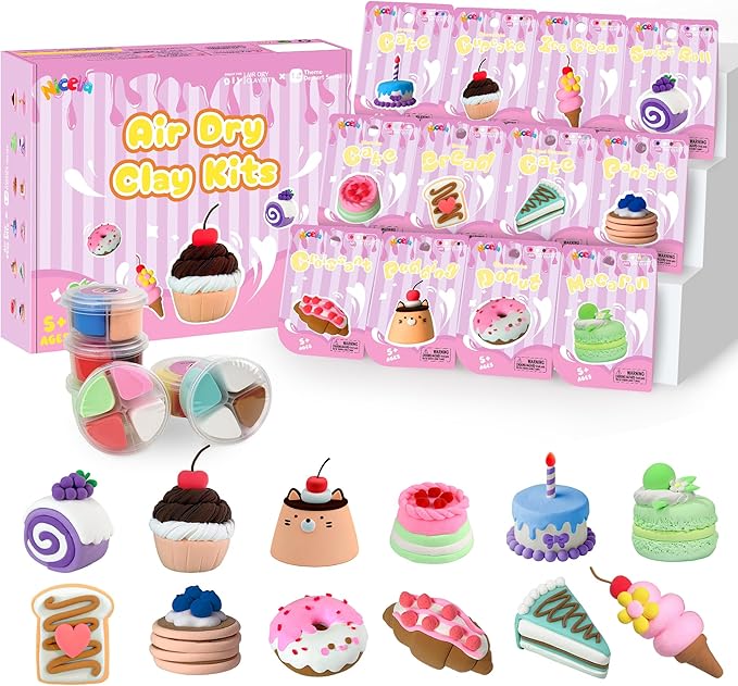 Nicella Air Dry Clay Kit, 12 Cakes Modeling Clay for Kids, Model Magic with Sculpting Tools and Tutorials, Safe & Non-Toxic, DIY Arts & Crafts School Projects, Home Party Favors for Boys & Girls
