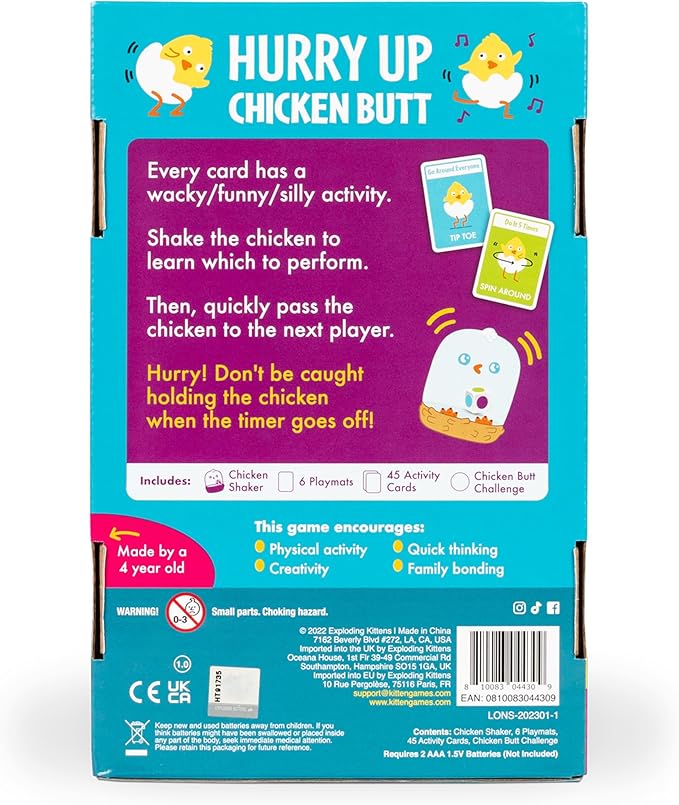 Exploding Kittens Hurry Up Chicken Butt 2-6 Players - Ages 4+ - 2 Minutes to Play - Hot Potato Style Card Game - Fun Card Game, Family Game Night, Creative Kids Game