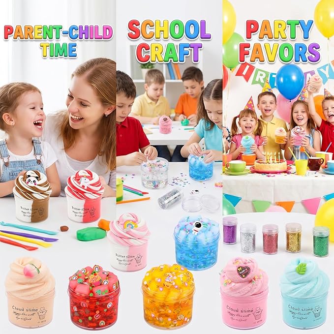9 Pack Slime Kit with 3 Jelly Cube Crunchy, 3 Butter & 3 Cloud Slime, Non-Sticky DIY Sensory Toys for Kids, Stress Relief Birthday Gift & Party Favor, Classroom Treat Bags