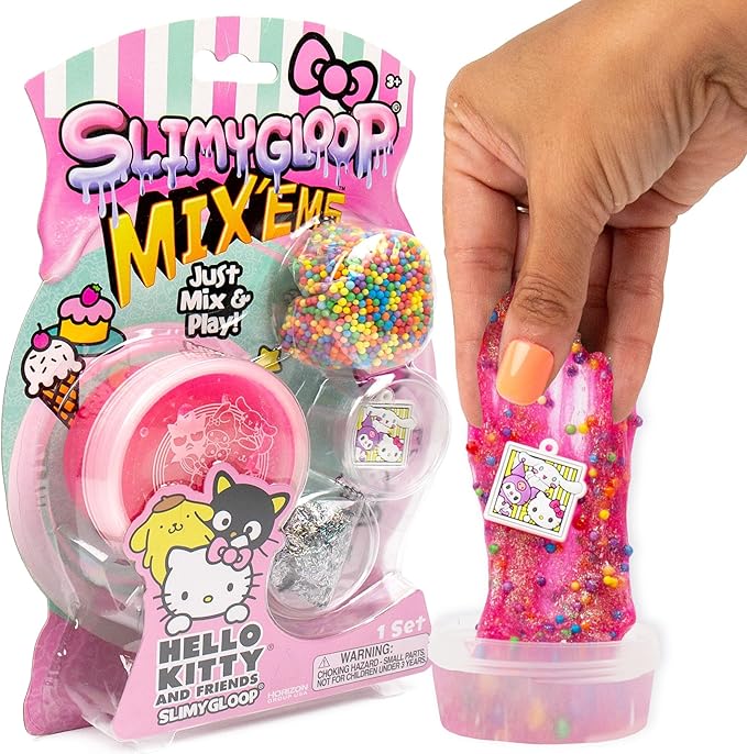 Hello Kitty and Friends SLIMYGLOOP Mix’EMS, Collectible Charm, Fun Slime Add-Ins, Hello Kitty and Pink Glitter Slime, Party Favors for Kids 8-12, Girls Toys Age 6-8, Sanrio Stuff