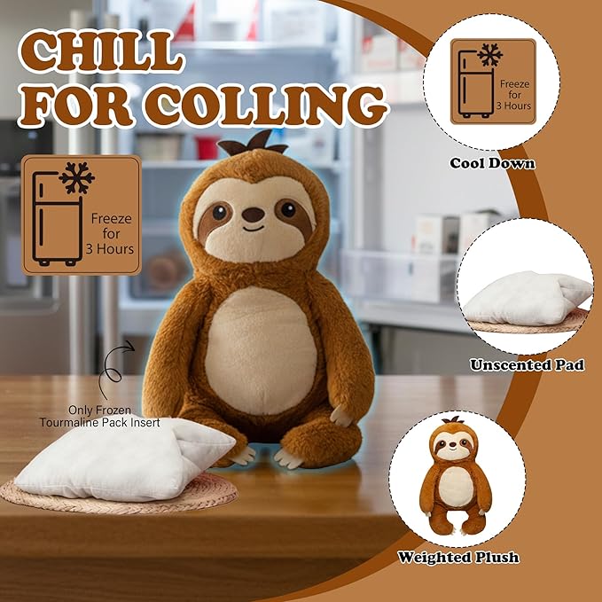 Weighted Heating Sloth Stuffed Animals - 16 Inch Big Microwavable Sloth with Zipper Cute Heating Pad Plush Toy Washable Unscented Comfort Hug Pillow for Kid Teen Adult Birthday Gift 2.2 Lbs