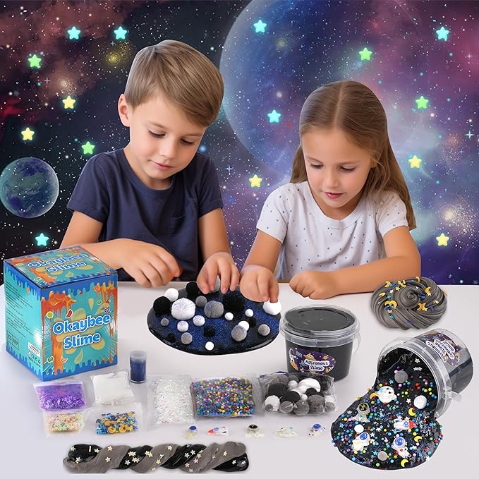 Astronaut Galaxy Slime for Kids, Big Slime Bucket with Clay, Glow in The Dark Slimes Kit for Girls and Boys Ages 8-12, Slimes Party Favors for Birthday Easter, Sensory DIY Toys