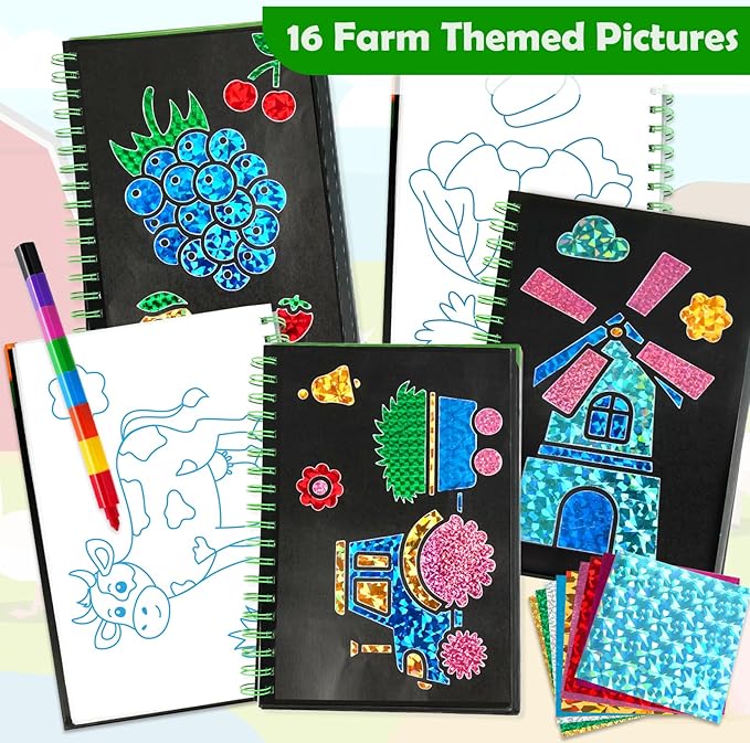 FUNNYB&G Foil Art Crafts for Kids Ages 4-8: Mother's Day 2026, Birthday Gift for Kids, Art and Crafts Supplies, Party Favors, Creative Toys for Kids 4 5 6 7 8 9 Years Old(Farm)