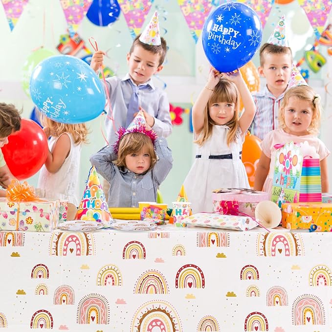 Ryzovo 62 Pcs Boho Rainbow Party Supplies Boho Rainbow Baby Shower Tableware Set Including Paper Plates Napkins Tablecloth for Girls Kids Groovy Boho Birthday Party Baby Shower Decorations | Serve 20