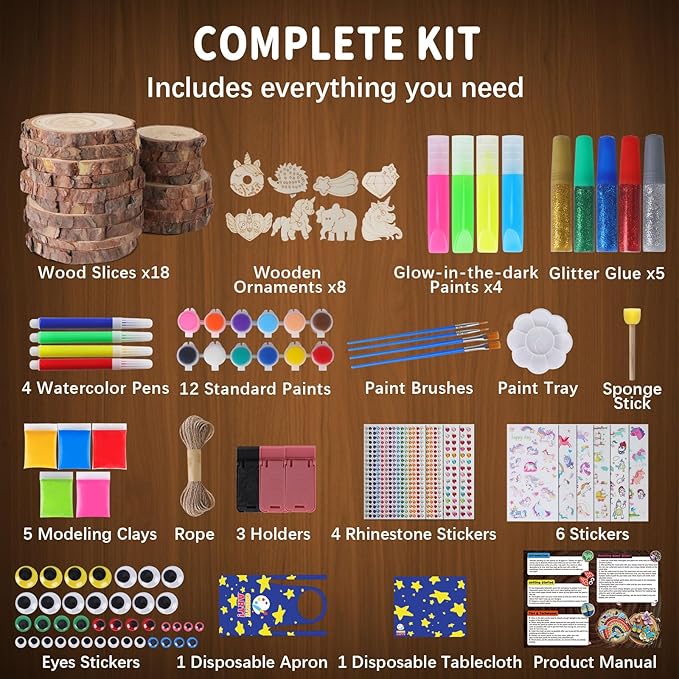 EPUMP Wood Painting Kit for Girls 8-12: Glow in The Dark Wood Arts and Crafts Supplies Kit for Kids 6-8 - Creative Paint Drawing Toys Easter Gifts for 6 7 8 9 10 11 12 Year Old