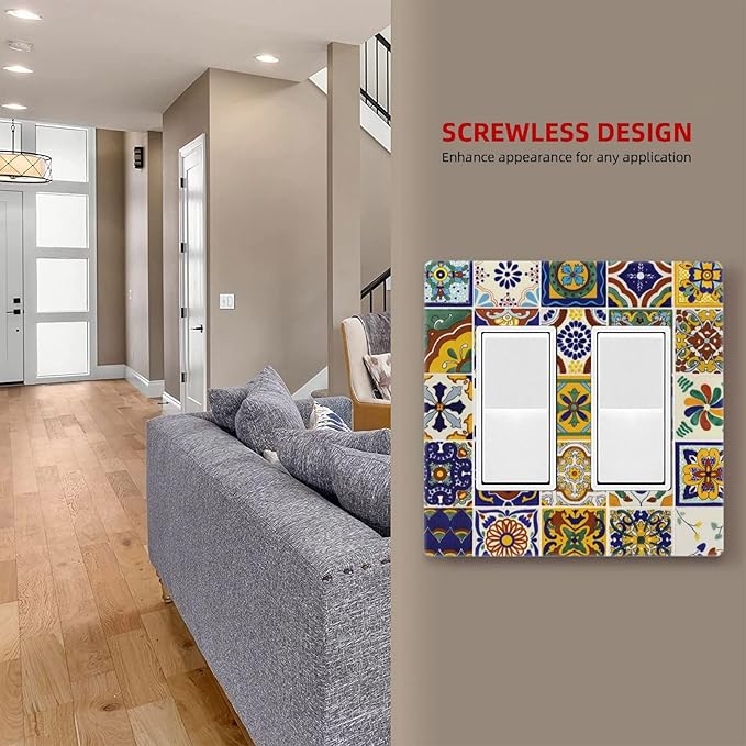 Yellow Mexican Moroccan Sun Tile 2 Gang Double GFCI Decorator Rocker/decorator Light Switch Cover Decorative Outlet Wall Plate Electrical Faceplate Screwless