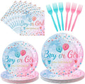 CANREVEL 96 PCS Gender Reveal Plates Set, Serve 24, Disposable Tableware for Gender Reveal Decorations, Boys Girls Kids