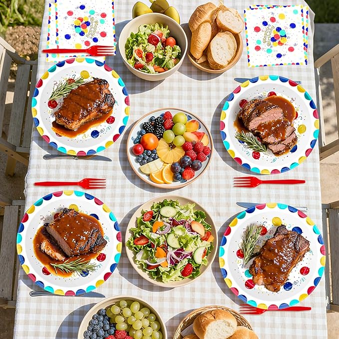 Birthday Party Supplies for 24 Guests – 96-Piece Disposable Party Tableware Set with Plates, Birthday Plates and Napkins, Forks, Colorful Balloons Party Supplies, Heavy Duty for Kids & Adults