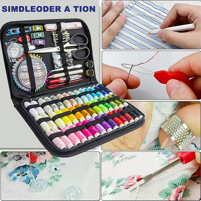 JUNING Sewing Kit with Black Case Portable Sewing Supplies for for Mom Grandma Women Men Teen Girls Boys Adults Beginner, Home Travel, Emergency, 42 Threads, Scissors, Needles, Measuring Tape and More