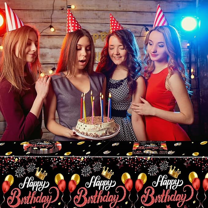 Red and Black Birthday Decorations,Disposable Party Tableware Supplies Set,Include Red Paper Plates Napkin Tablecloth,Suitable for Birthday Decoration for Men,Women,Boys and Girls,Serves 20