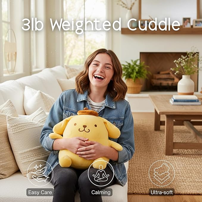 Pompompurin Weighted Cuddle Pillow – 3lb Soft Plush & Cozy Sanrio Pillow for Comfort, (Officially Licensed Product) By Franco Calm