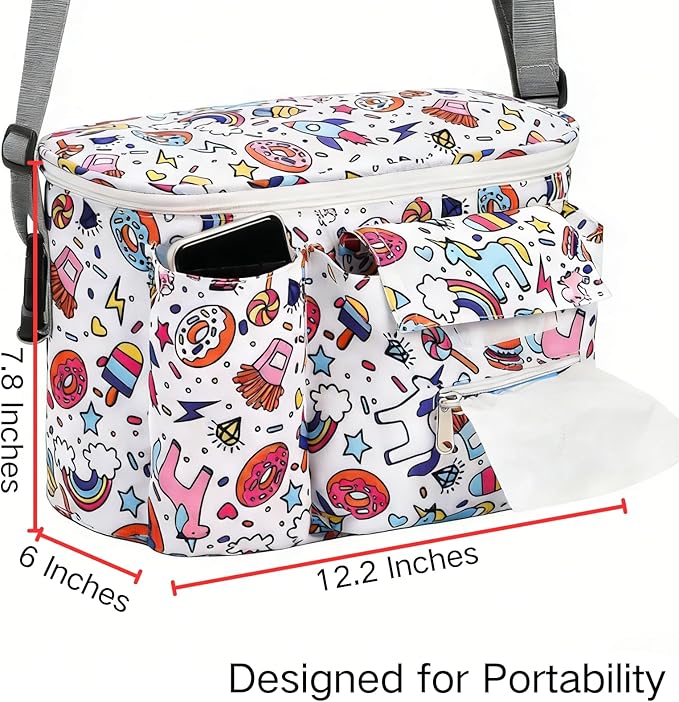 Coloch Universal Stroller Organizer, Large Capacity Multi-purpose Stroller Bag Caddy with Cup Holder Waterproof Stroller Basket for Baby Essentials