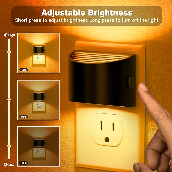 JandCase Night Light, Modern Night Lights Plug into Wall,2 Pack Dusk to Dawn Sensor Nightlight, Amber Brightness Adjustable Nightlight for Kids Bathroom Hallway Kitchen Bedroom Decor