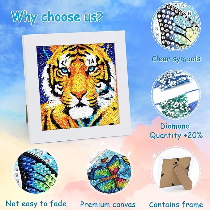 Libfx Diamond Art Kits for Kids with Frame Diamond Art for Girls Boys Beginners Arts and Crafts Ages 8-12 Birthday Gifts (Tiger)