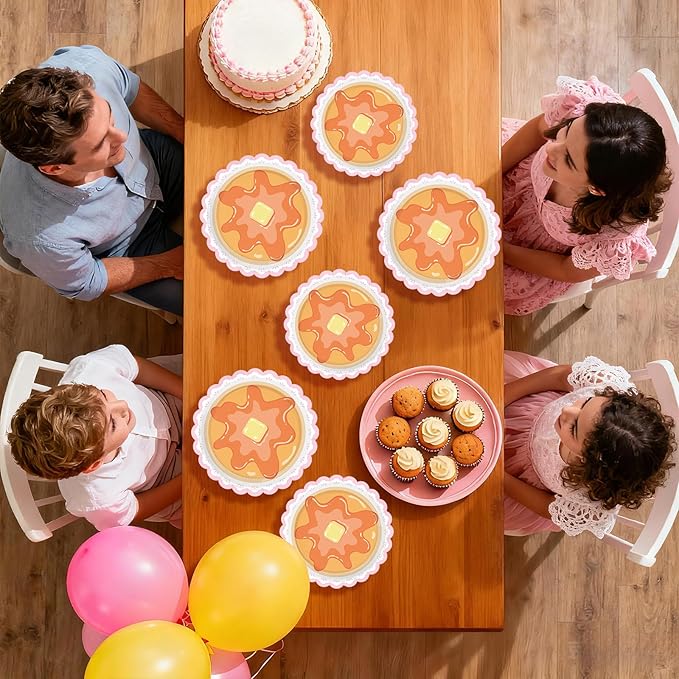96 Pcs Pancakes and Pajamas Scalloped Party Supplies Pajama Brunch Birthday Plates and Napkins Pink Night Sleepover Tableware Set for Girl Brunch Slumber Birthday Party Supplies, Serves 24
