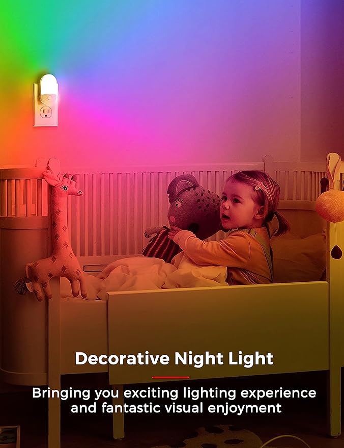 L LOHAS LED Night Light for Kids [2 Pack], 8-Color Changing Night Lights Plug into Wall, RGB LED Nightlights, Nightlight with Light Sensor, Cute Night Light for Bathroom Decor, Children Room,Gift