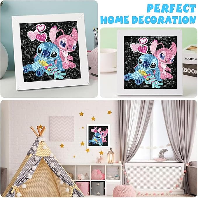 KOJEFCV Cartoon Diamond Art Painting Kits for Kids with Frame,Cartoon Diamond Art for Kids Ages 4-8-12,Easy Gem Kit Kid with Beautiful Package for Gift Home Wall Decor(7x7inch)