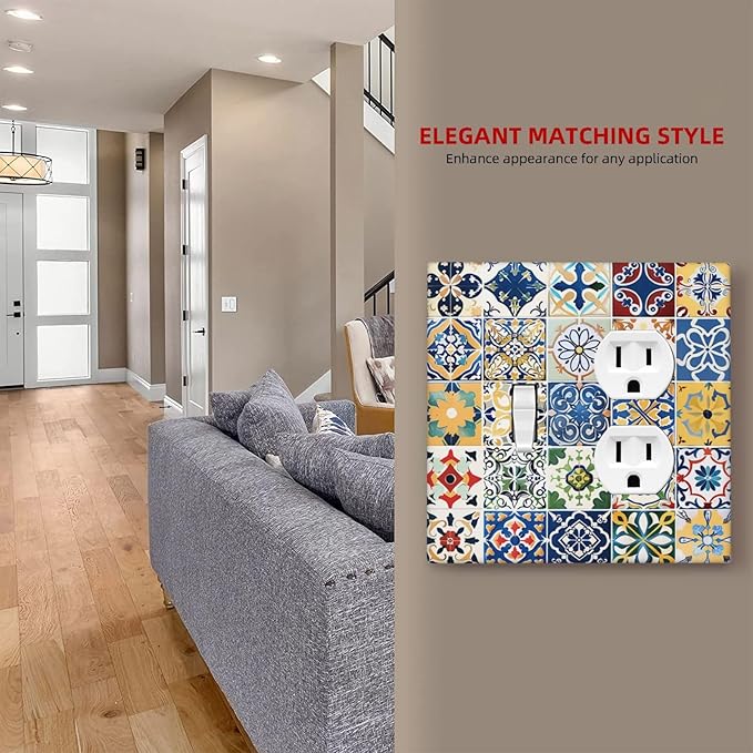 Wallplates Moroccan Traditional Mexican Talavera Til 1 Toggle 1 Duplex Switch Plate Electrical GFCI Faceplate Decorative Light Switch Covers for Kitchen Home Decor