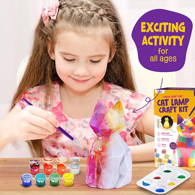 LAOESE Paint Your Own Cat Lamp Kit, Arts and Crafts for Kids Ages 8-12, Art Supplies Painting kit for Kids 6-12, Cat Night Light Toys Girls Boy Birthday Gifts for Kids Ages 3 4 5 6 7 8 9 10 11 12+