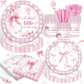 120 Pink Bow Baby Shower Decorations for Girl,Pink Bow Birthday Party Supplies Include Bow Plate,Napkin, Welcome Baby Girl Decorations for Coquette Bow Party Serves 20
