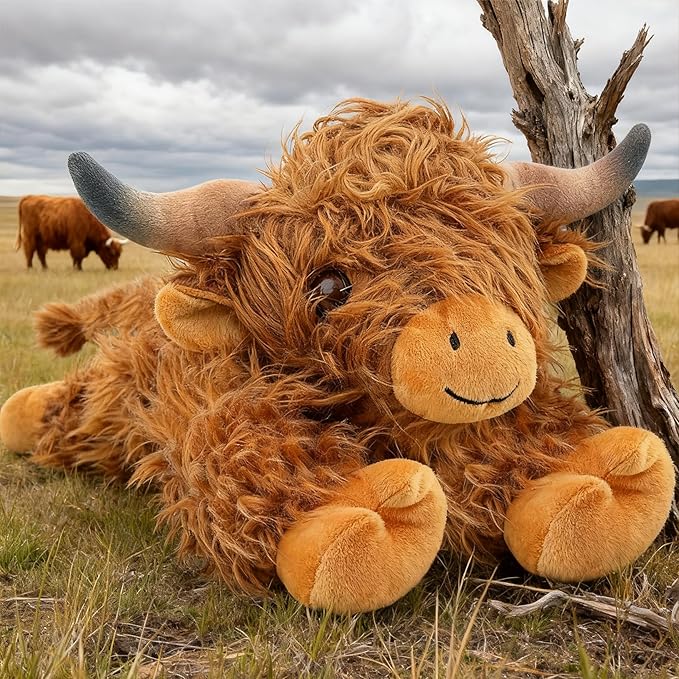 JOD® 4lbs Highland Cow Weighted Stuffed Animals, 22inch Giant Highland Cow Gift Plushie Toy, Cute Stuffed Animal Highland Cattle Plush Pillow Women Adults Kid Bedtime Highland Cattle