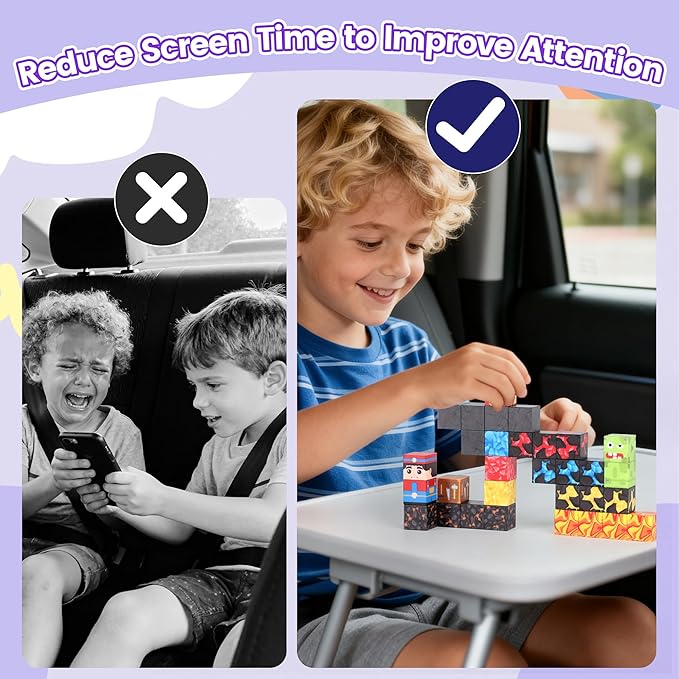 SYSKENI 35PCS Magnetic Blocks Travel Set, Mini Magnetic Blocks Travel Toys for Kids Ages 3-5 4-8, Portable Magnet Cubes STEM Learning Toys with Portable Iron Storage Box Christmas Birthday Gifts
