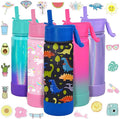 CHILLOUT LIFE 17 oz Kids Insulated Water Bottle for School with Straw Lid Leakproof and Cute Waterproof Stickers, Personalized Stainless Steel Thermos Flask Metal Water Bottle, Dishwasher Safe Color