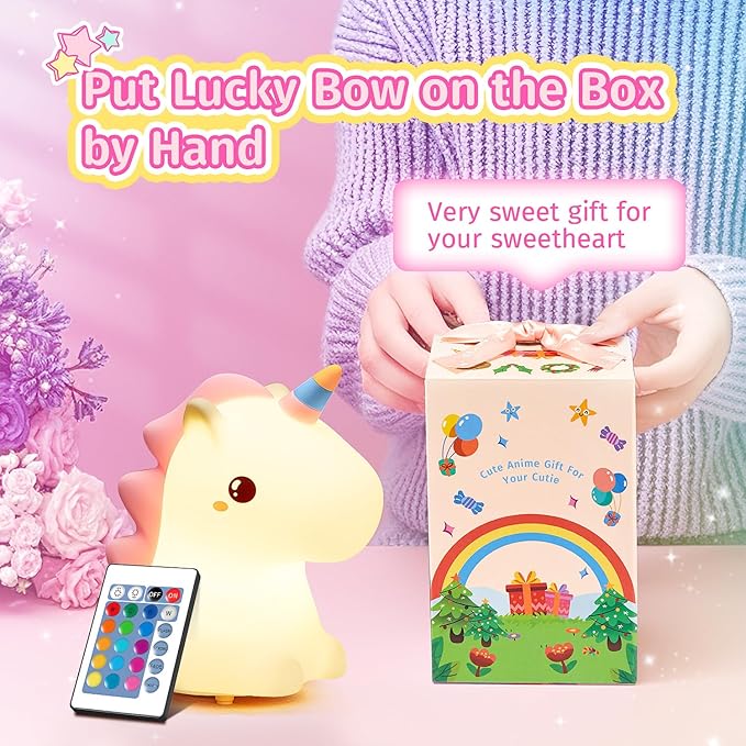 One Fire Unicorn Night Light for Kids,【Cute Gifts&Remote】 16 Colors Cute Night Light,5 Lightness & Last 10H Nightlight for Kids Room,Soft Lamp