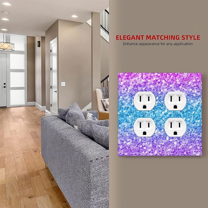 Light Switch Cover Plate Fantasy Colorful Glitter Blue Purple Gradient 2 Gang Socket Covers Double Duplex Wallplates Switch Plates and Outlet Covers for Kids Room Home Decor