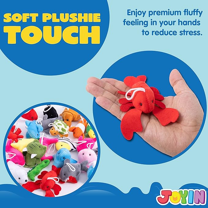 JOYIN 24 Pcs Mini Sea Animal Plush Toys (24 Units 3" Each), Stuffed Sea Animal Bulk for Kids Birthday Party Favors, Pinata Fillers, Goodie Bag Fillers, School Prizes,Carnival Party Supplies